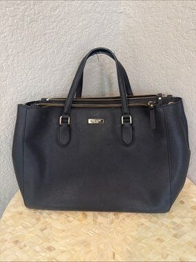 Kate spade Black Structured Saffiano Tote with Gold Hardware